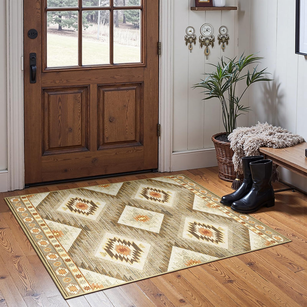 2'x5' Washable Area Rug Runner Cream/Camel