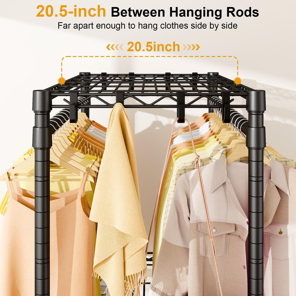 P5 Rolling Clothes Rack, Clothing Racks for Hanging Clothes, Black