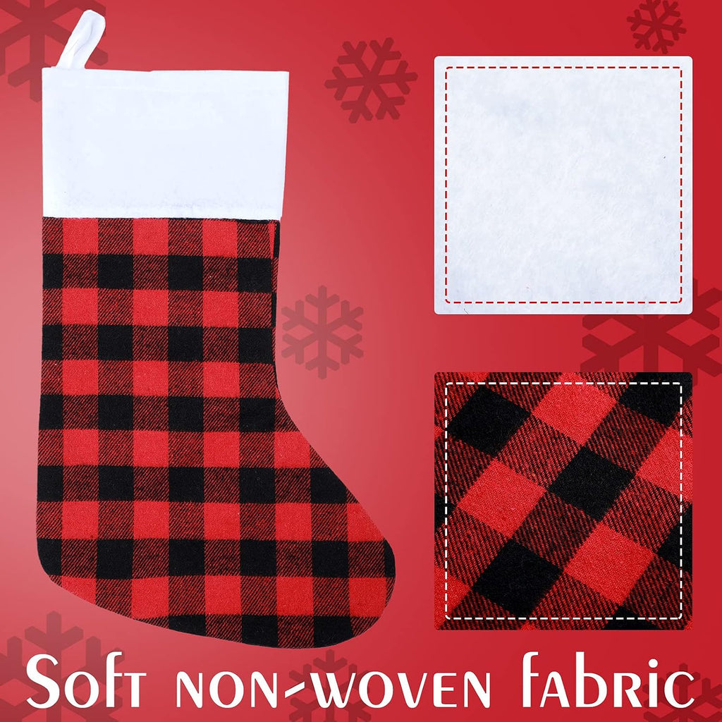 8 Pieces Christmas Stockings Buffalo Plaid for Fireplace,21 Inches
