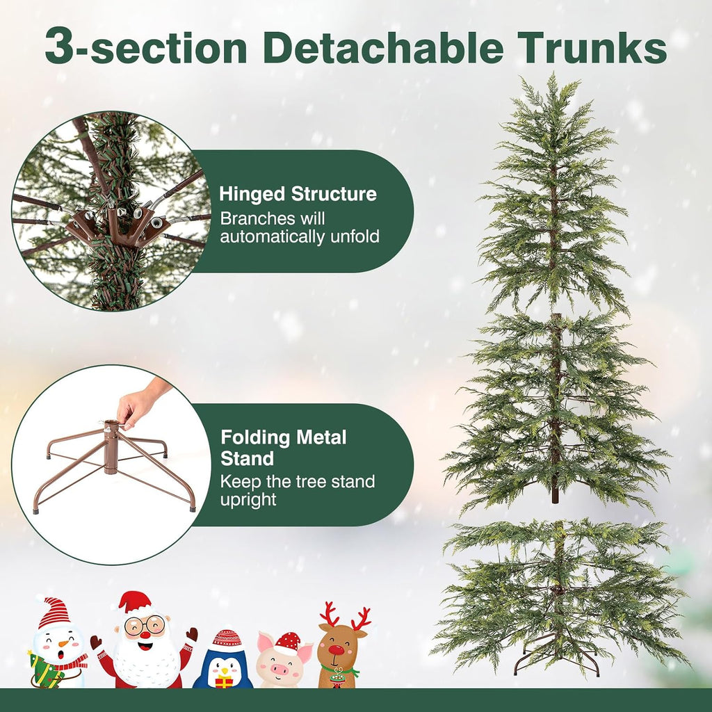7.5 FT Pre-lit Artificial Christmas Tree Hinged Sparse Xmas Fir Tree with 500 LED Lights, 8 Modes, 725 Branch Tips