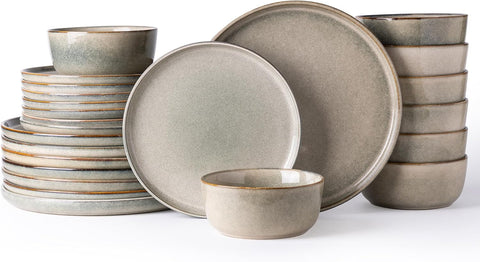 Stoneware Dinnerware Sets,Round Reactive Glaze Ceramic Plates and Bowls Sets,Highly Scratch Resistant | Dishwasher &