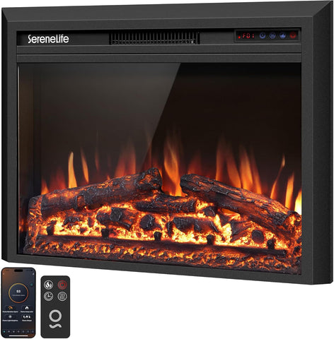 SereneLife Electric Fireplace Insert with Heater | Smart Wi-Fi App Control & Remote | 700W/1500W Adjustable Thermostat