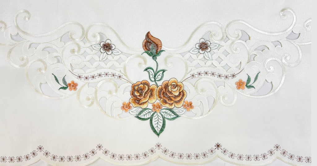 Rose Fragrance 3pcs Tiers Set, Multi-Color Kitchen Cafe Curtain, Gold