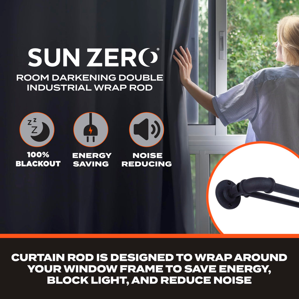 Bronn Double Curtain Rod, Industrial Pipe Wraparound Design, Durable Textured Steel for Indoor/Outdoor Use, 3/4" &