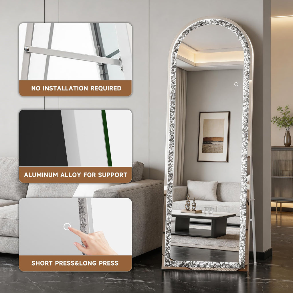 71"×24" Arched LED Full Length Mirror, Diamond Frame