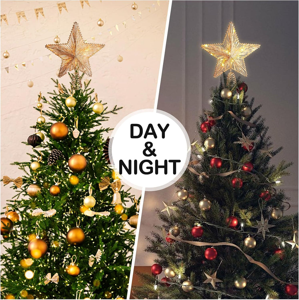 Christmas Tree Topper Gold Glitter Star for 6-8FT Christmas Trees