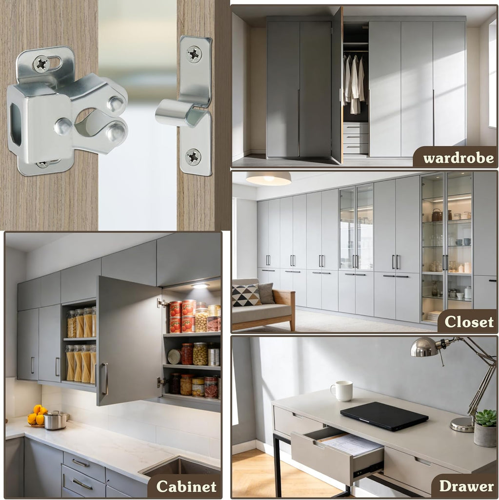 Cabinet Door Latch and Catch,Cupboard Closet Doors Catches Closer Double Ball Roller Catch Latches,Cold Rolled Steel
