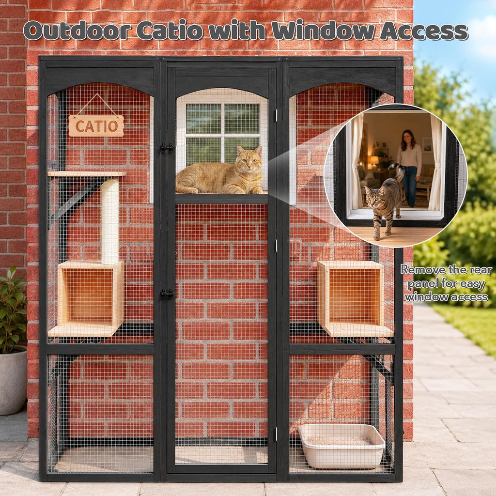 Walk-in Catio, Indoor & Outdoor Wooden Cat Enclosure with Window Access