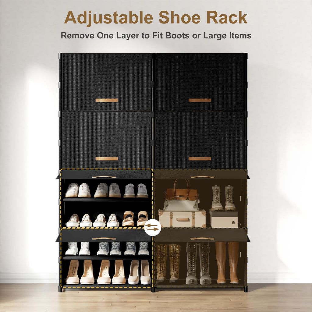 2 by 9 Tier Shoe Cabinet, 54-Pair Storage for Closet, Black