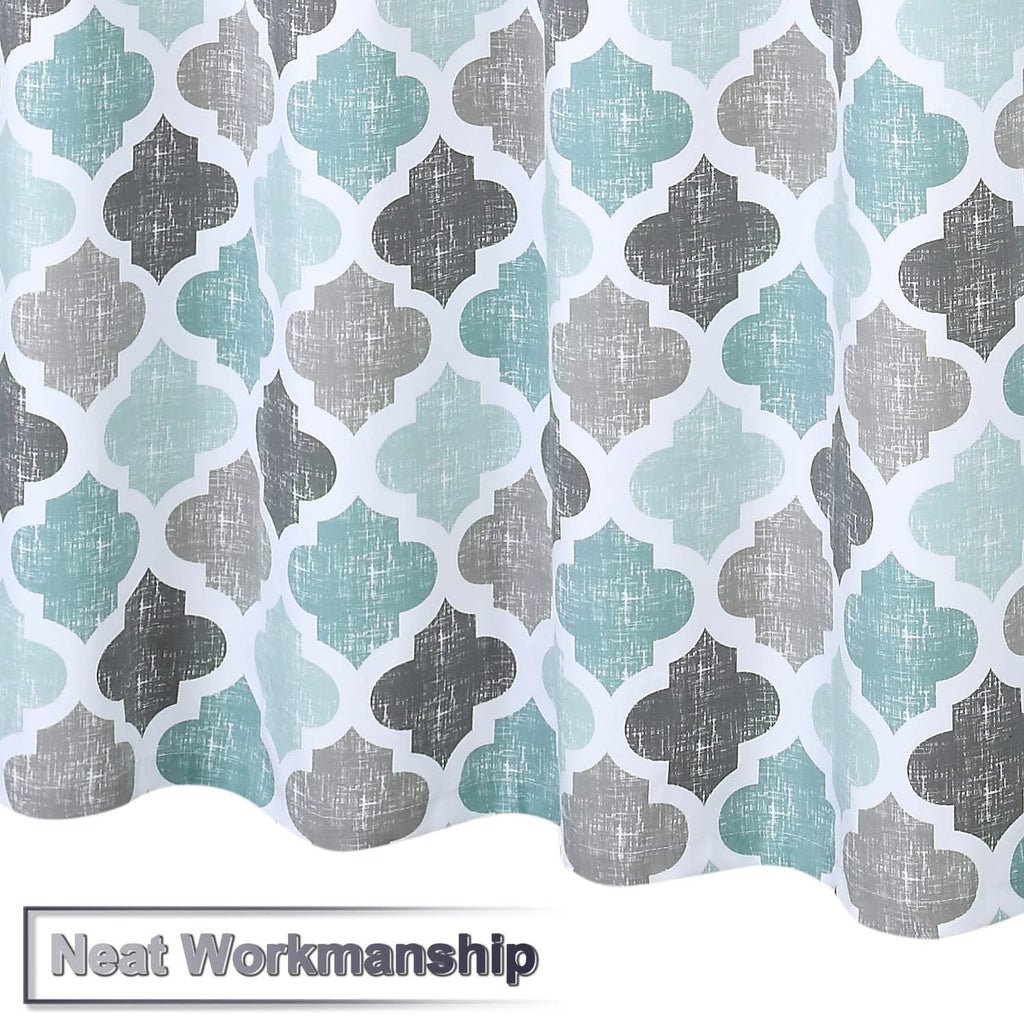 Fabric 84 Inch Long, Geometric Quatrefoil Pattern Poly-Cotton Farmhouse Extra Long, Aqua/Mint/Grey, 72x84 Inches