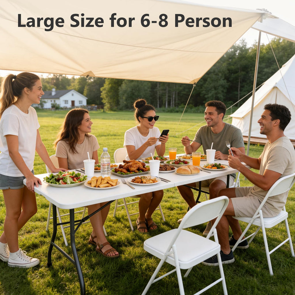 Folding Table, 6 FT Foldable Plastic Table with Carrying Handle, Heavy Duty Portable Fold-in-Half Utility Table for