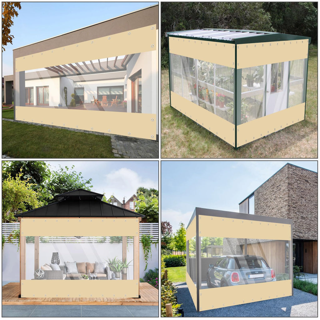 Clear Vinyl Curtains Enclosure, 23oz Heavy Duty Waterproof Anti-UV and Tear-Resistant Tarpaulin with Grommets