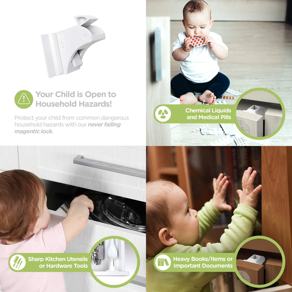 Magnetic Cabinet Locks for Baby Proofing, 12 Pack, 2 Keys