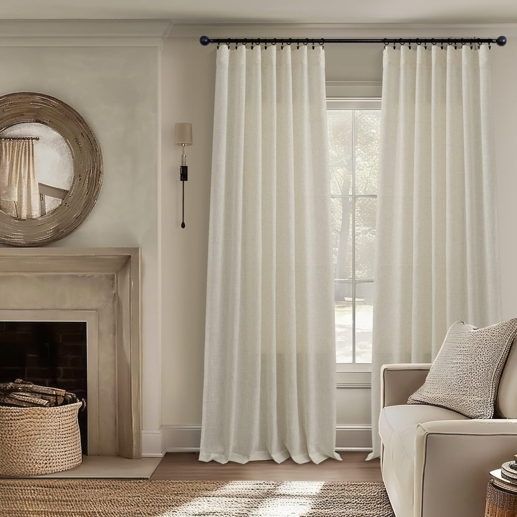 Flax Linen Curtain 92 Inches Long 2 Panels Back Tab Pocket Drapes Neutral Vintage Country Rustic Farmhouse Burlap