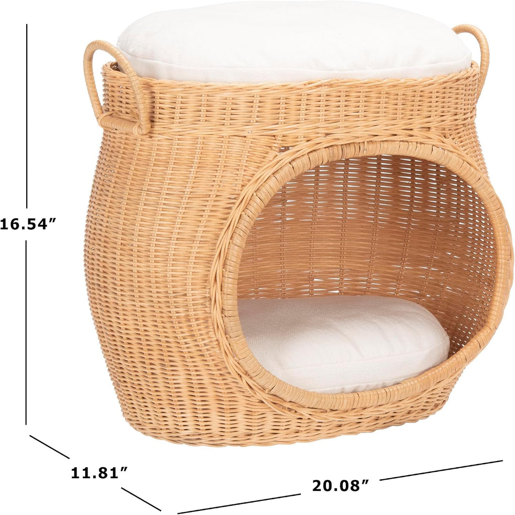 Coastal Rattan Cat Bed, 20.1" White/Honey Natural