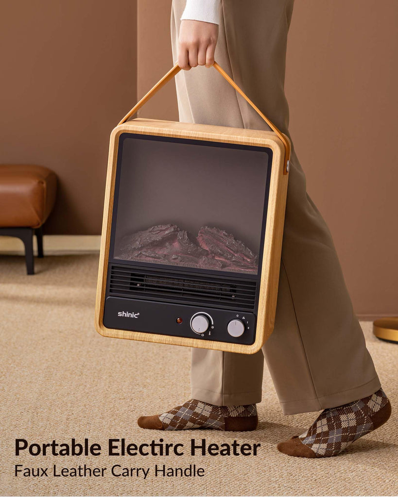 Portable Electric Fireplace Heaters for Indoor Use, 1500W Space Heater Fireplace with Realistic Flame & Fire Crackling