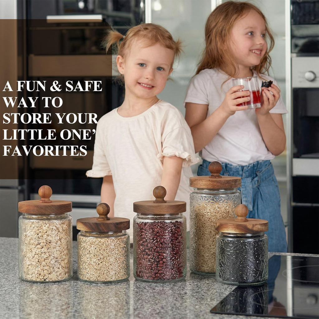 5 Pcs Vintage Glass Canisters Kitchen Glass with Lid, Transparent