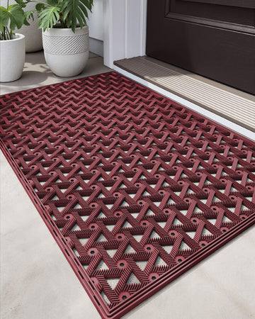 Front Door Mat Outside Entrance Rubber Floor Doormat, 19x30 Red
