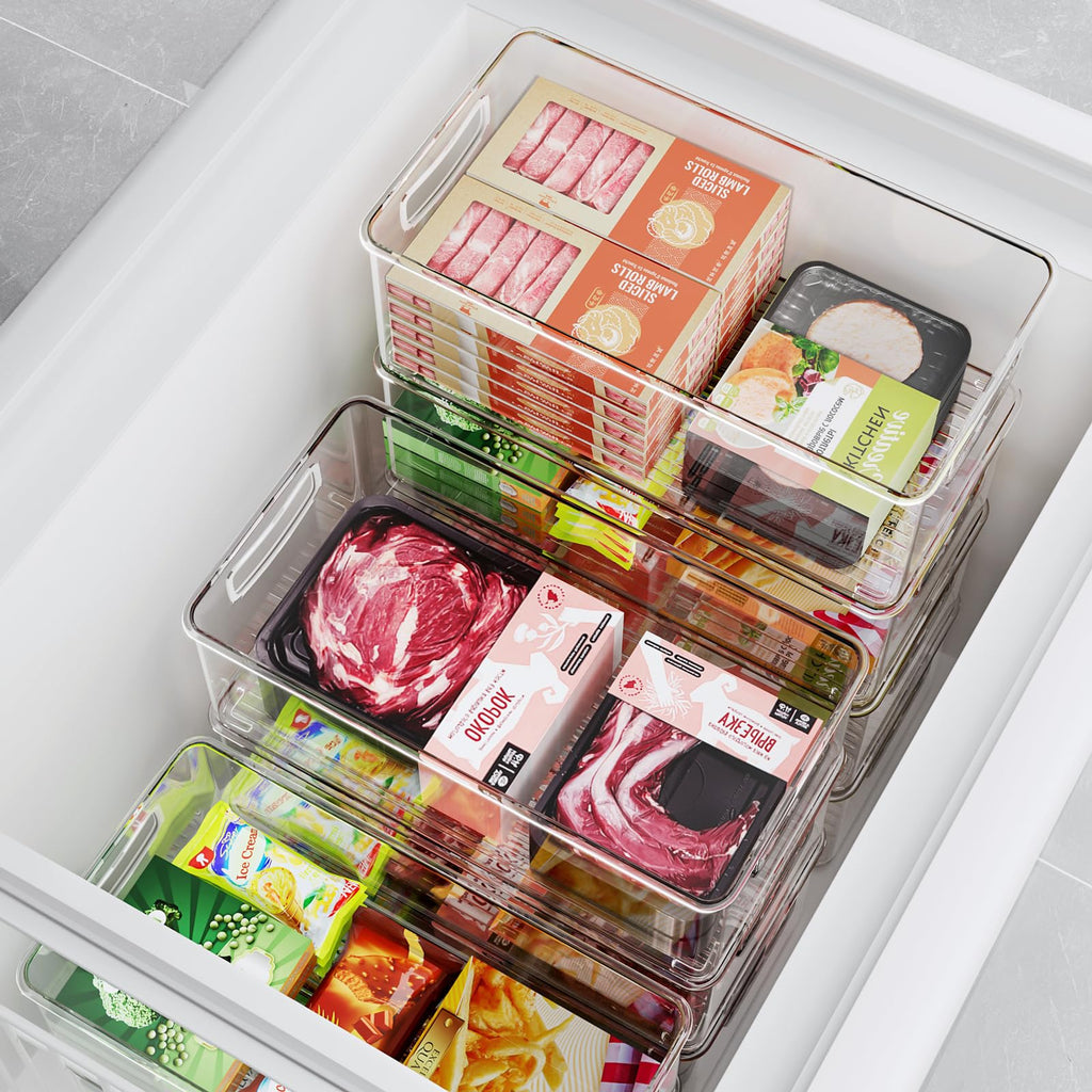 8 PACK Freezer Organizer Bins Fridge Organizers and Storage Stackable Refrigerator Organizers Bins with Side Handles