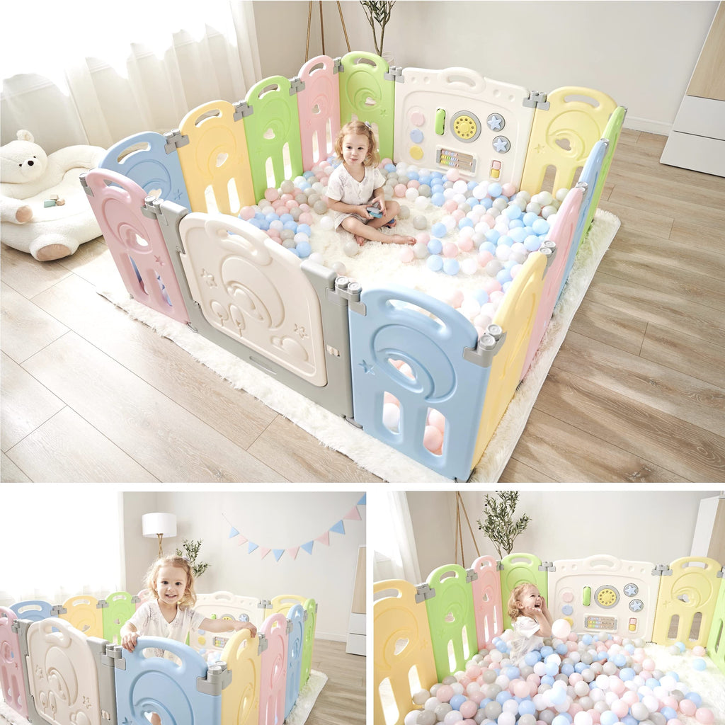 Cloud Castle Large 14-Panel Baby Playpen for Toddlers, Multicolor