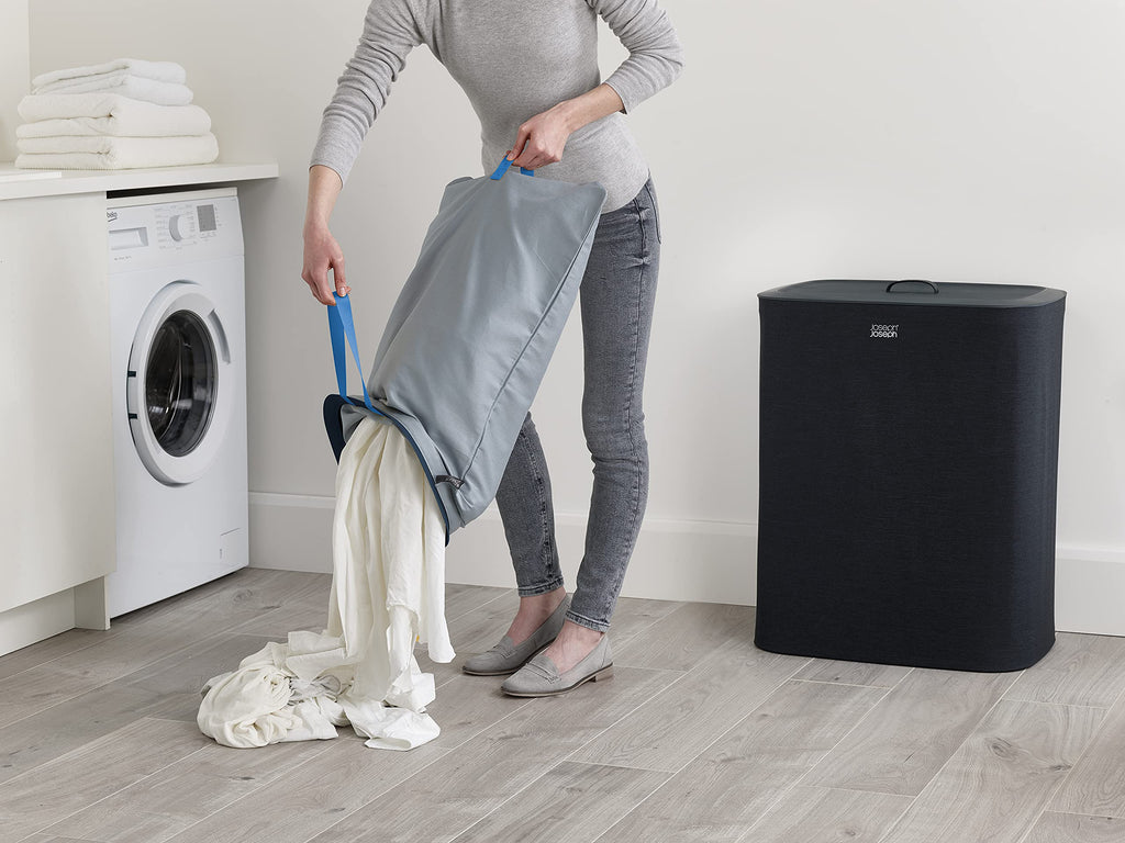 Tota Laundry Hamper with Lid, 90L Double Sorter, Removable Bags