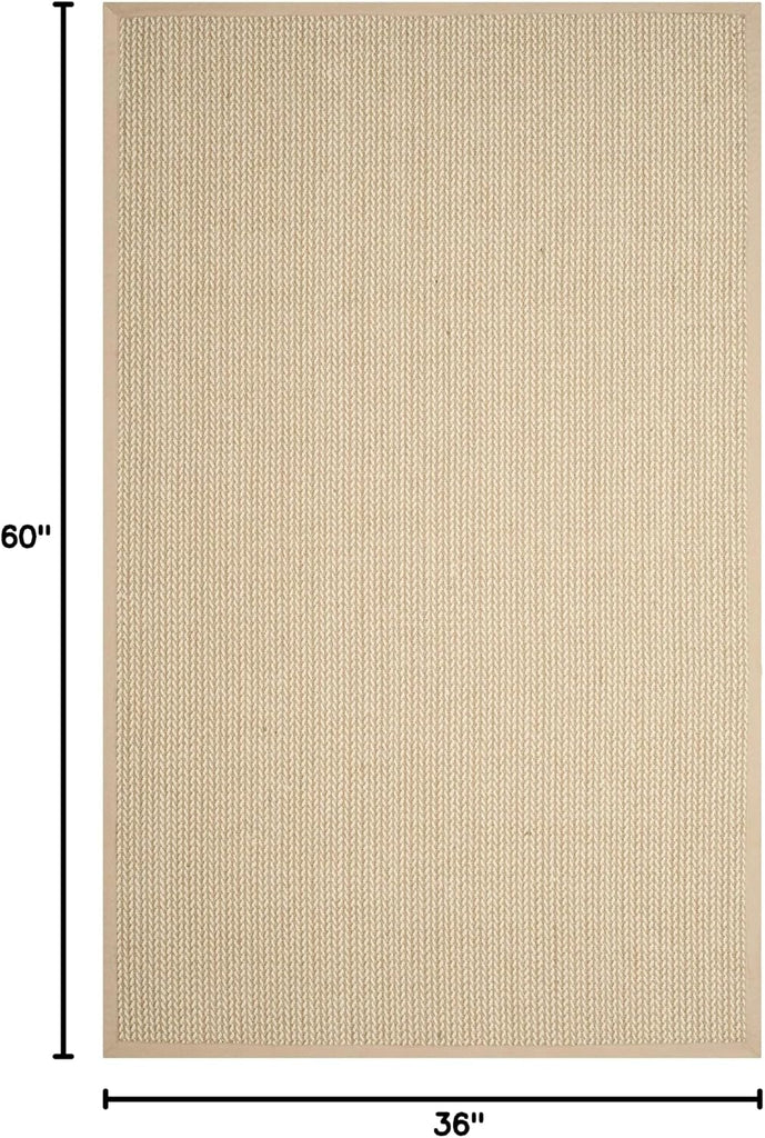 Area Rug 3x5 - Natural Fiber Collection - Beige, Sisal & Wool, Woven Design with Border (NF475B)