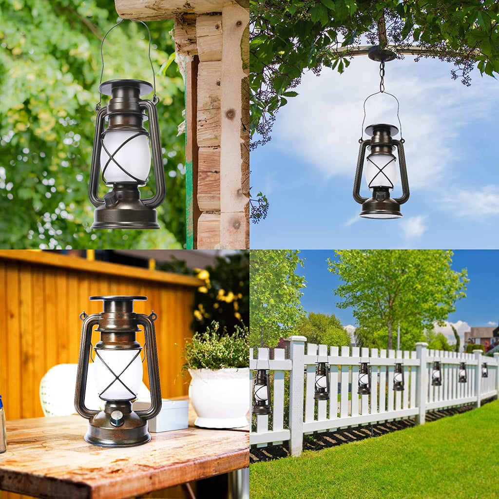 Solar Lantern Outdoor Lights, 2 Pack Bronze Vintage LED Lantern