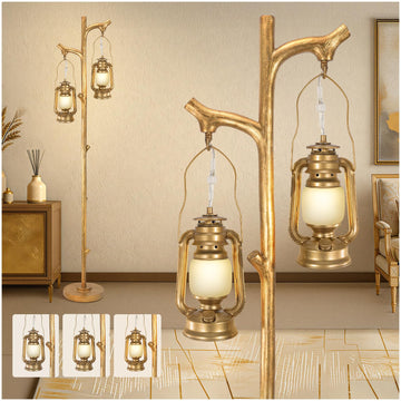 68" Tall Gold Floor Lamp with Lanterns, Dimmable Brightness