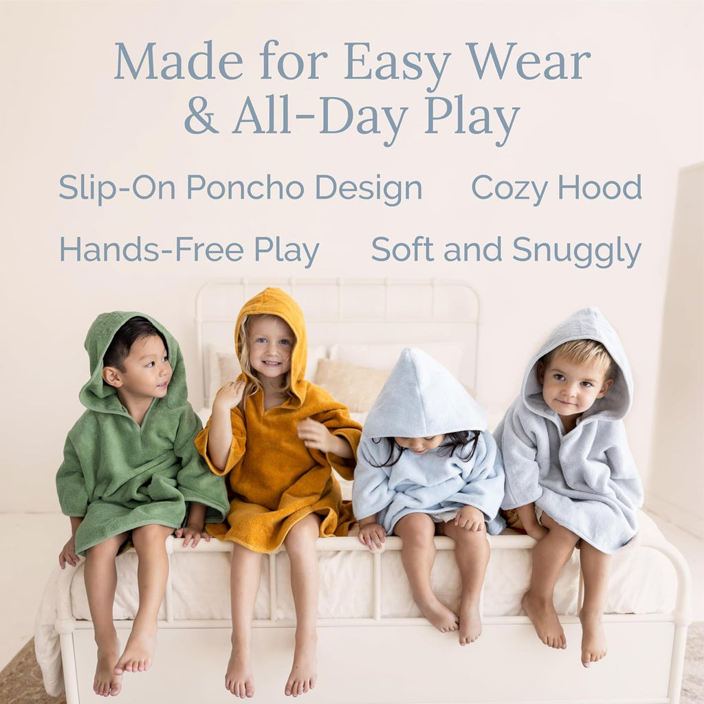 Hooded Towel Poncho - 100% Organic Cotton - Kids & Toddler Beach Towel with Hood - GOTS Certified - Gentle on