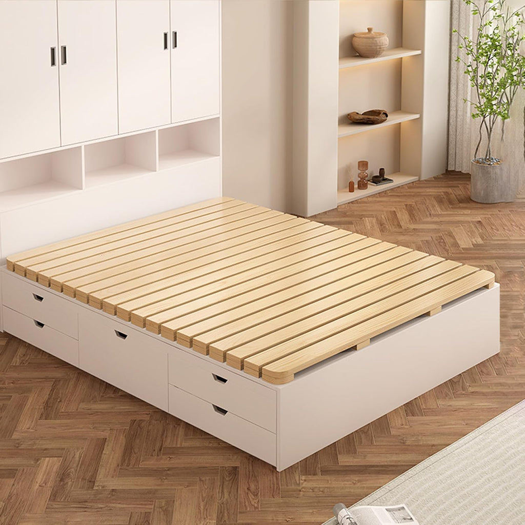 Solid Wood Slatted Bed Frame, Japanese Floor Bed Base, Roll-Up Mattress Support Mat, Folding Tatami Platform
