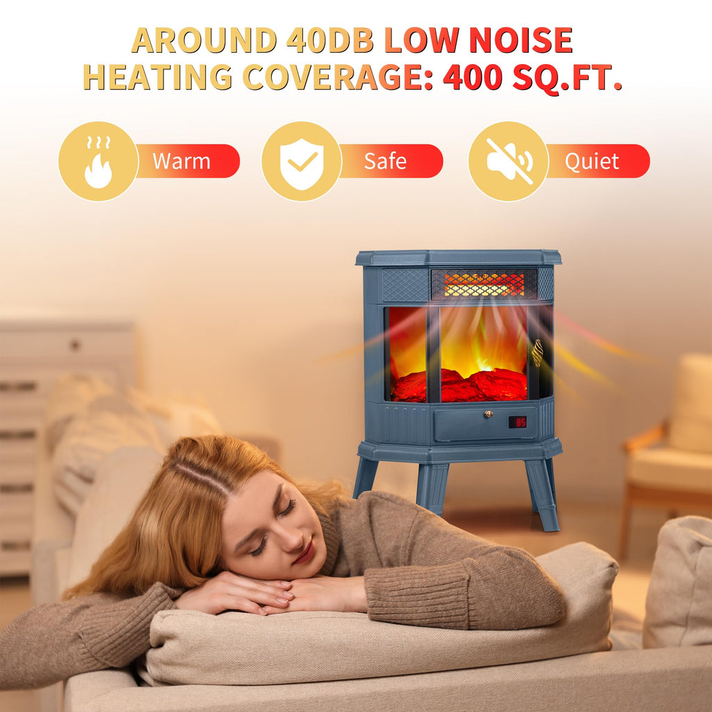 Electric Fireplace Heater 22 in Freestanding Fireplace Stove Infrared Fireplace with 3D Flame Effect Remoted Control