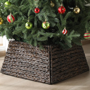 22 Inch Christmas Tree Collar Water Hyacinth Woven Farmhouse Square Base Cover Christmas Tree Basket for Xmas Holiday