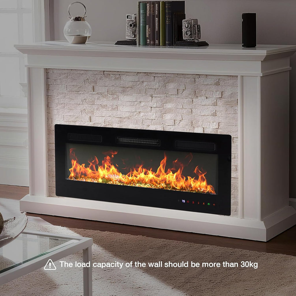 42 Inch Electric Fireplace Wall Mounted/Recessed/Freestanding Space Heater with Remote Control, Adjustable Flame Colors and Touch Screen