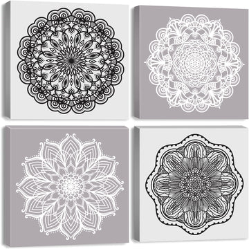 Mandala Wall Art Living Room Boho Wall Decor Mid Century Modern Picture Prints Abstract Lotus Flowers Canvas