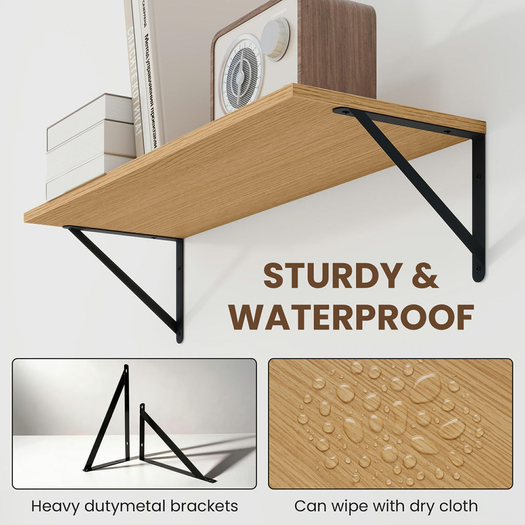 8 Inch Deep Floating Shelves for Wall, 16W x 8D Wood Wall Shelves Set of 2, Rustic Oak Wide Floating Bookshelf, with