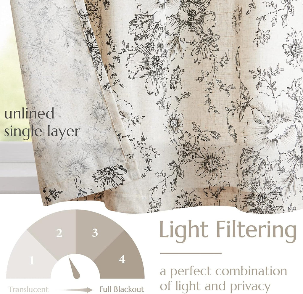 Tie Up Valance Curtain Floral Linen for Windows Farmhouse Valance 45 Inch Botanical Short Window Treatment Adjustable