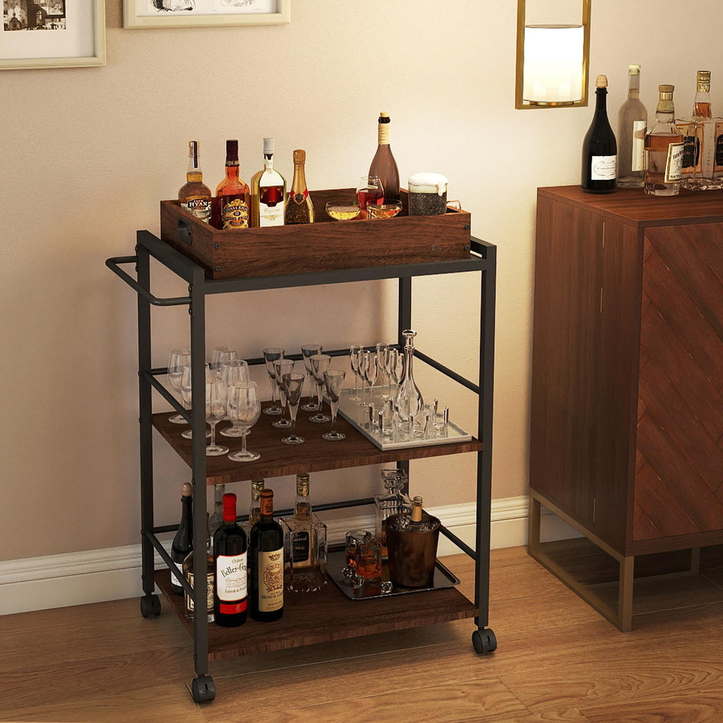 3 Tier Kitchen Cart, Rolling Bar Cart, Walnut