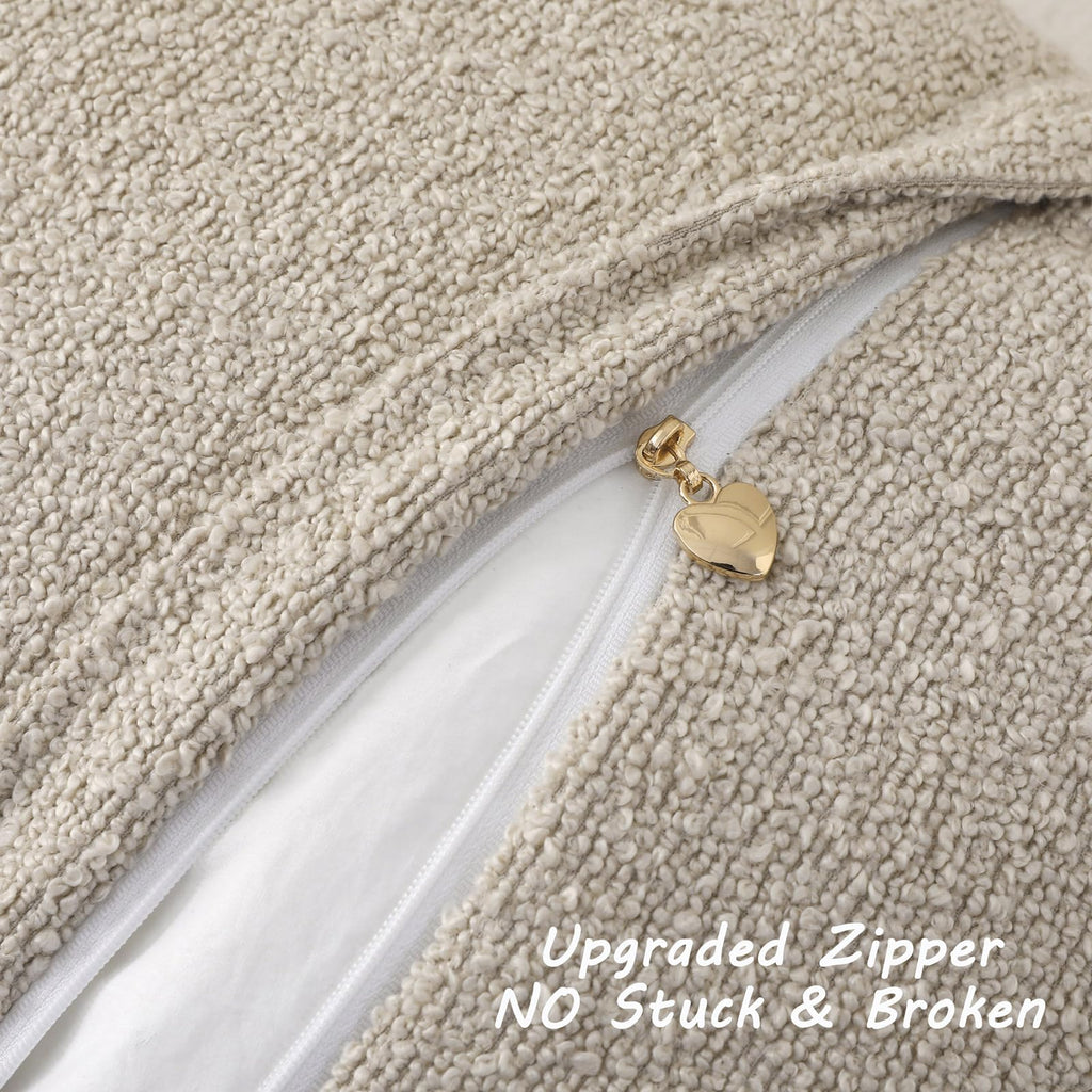 Pack of 2 Boucle Textured Throw Pillow Covers 18x18 Inch, Beige