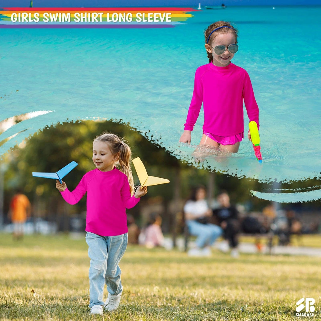 Girls Rash Guard Swim Shirt Long Sleeve for Toddler Kids Babies Infant Rashguard Water Shirt UPF50+ Swimming SPF Sun