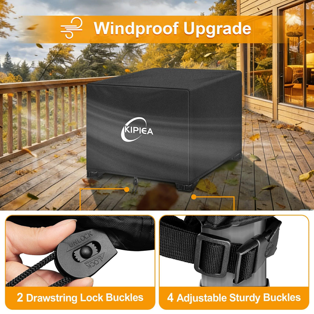 Square Fire Pit Cover, Upgraded 600D Strong Tear Resistant, 32" L x 32" W x 24" H 100% Waterproof Fire Pit Table