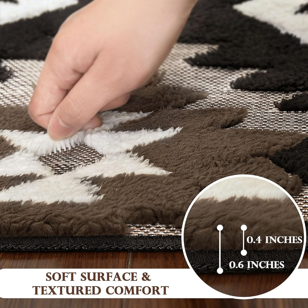 Brown Aztec 8x10 Area Rugs High-Low Plush Pile Western Washable Rug