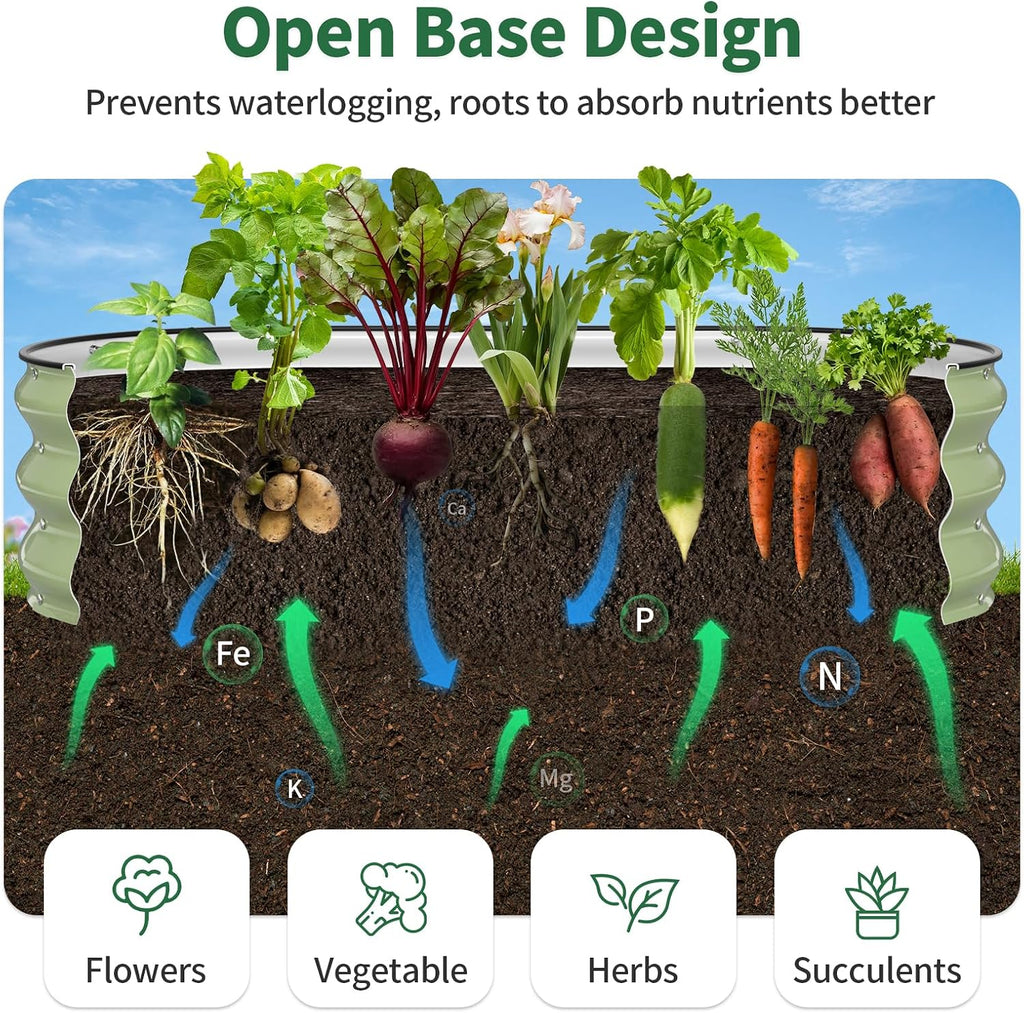Raised Garden Bed, 4x2x1 FT Galvanized Steel Metal Raised Garden Bed, Oval Open-Bottom Design, 12-Inch Deep for