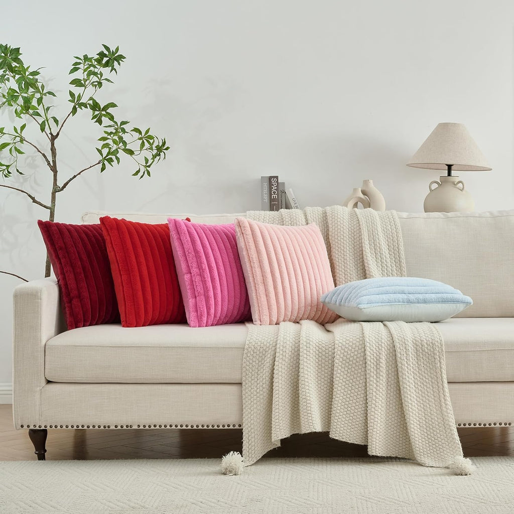 Pack of 2 Fluffy Faux Fur Throw Pillow Covers 26x26 Inch Elegant Striped Textured Decorative Euro Pillow Shams Modern