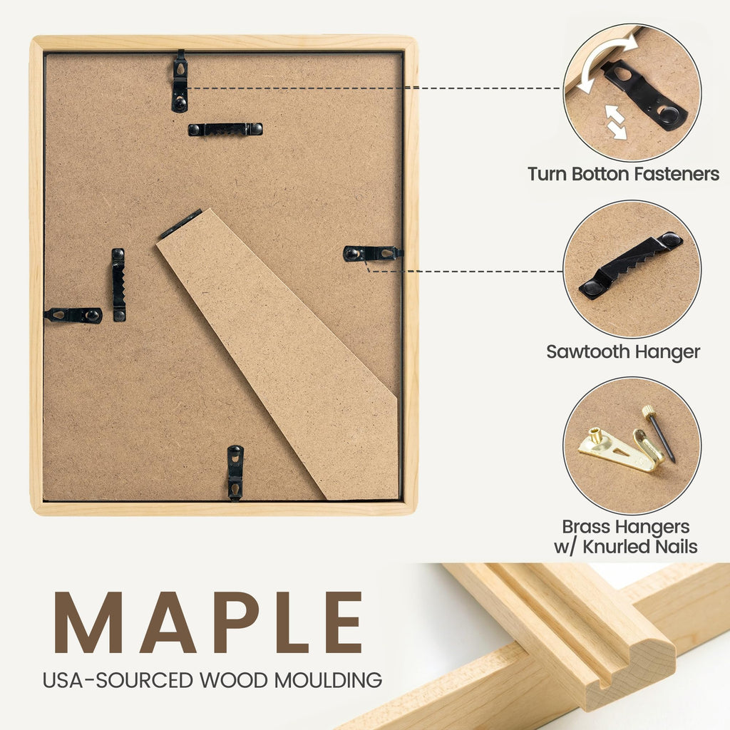 8.5 by 11 Picture Frame, USA-Sourced Maple Wood Photo Frame with HD Tempered Glass, Handcrafted Rounded Corner 8.5x11