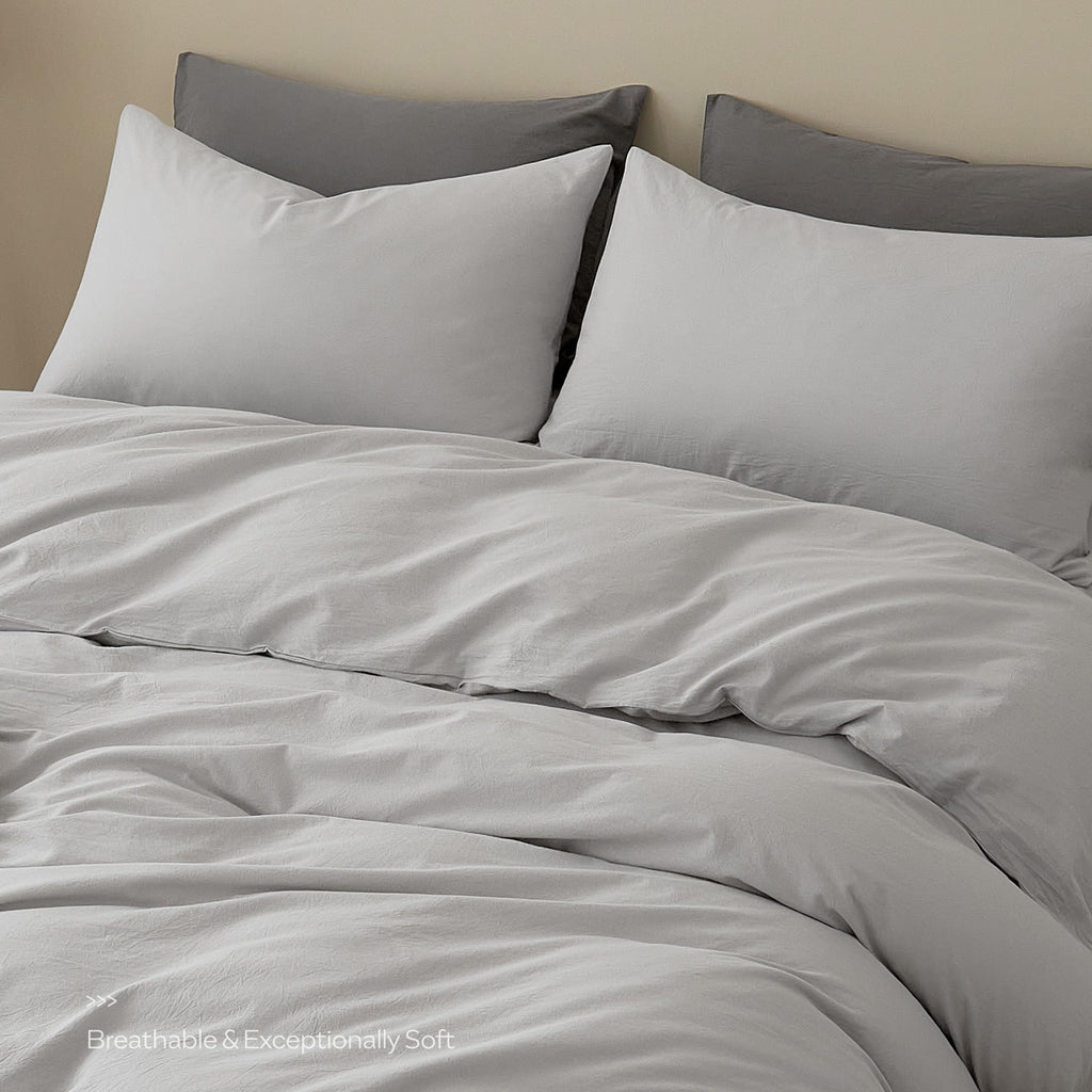 100% Cotton Duvet Cover Set, Washed Linen-Like Texture