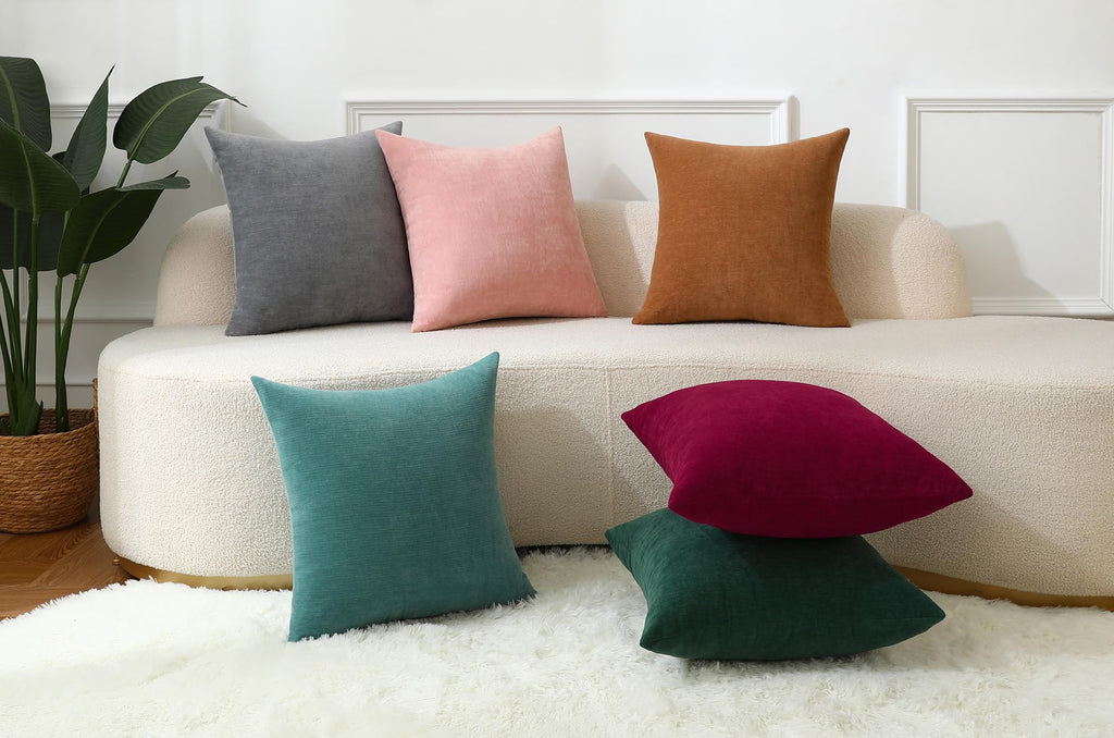 Burgundy Soft Throw Pillow Covers Decorative Chenille Lumbar Couch Cushion Cases Sofa Decor, Set of 1, 26 x 26 Inches