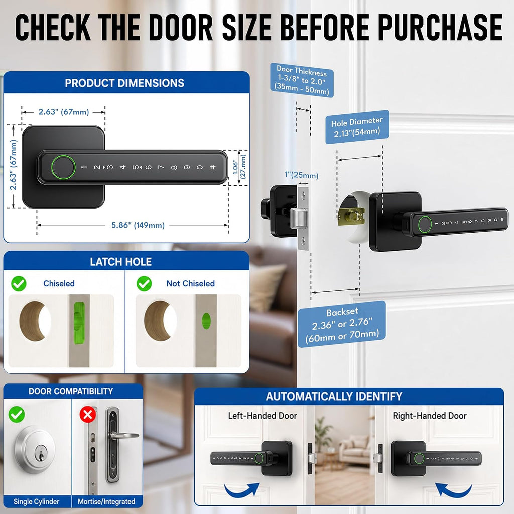 Smart Fingerprint Door Lock Knob, Biometric Keyless Entry Bedroom Handle