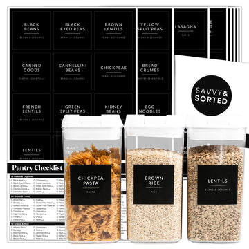 Black Labels for Containers, 180 Labels for Food Storage Container, Pantry Labels for Food Storage, Organize Pantry