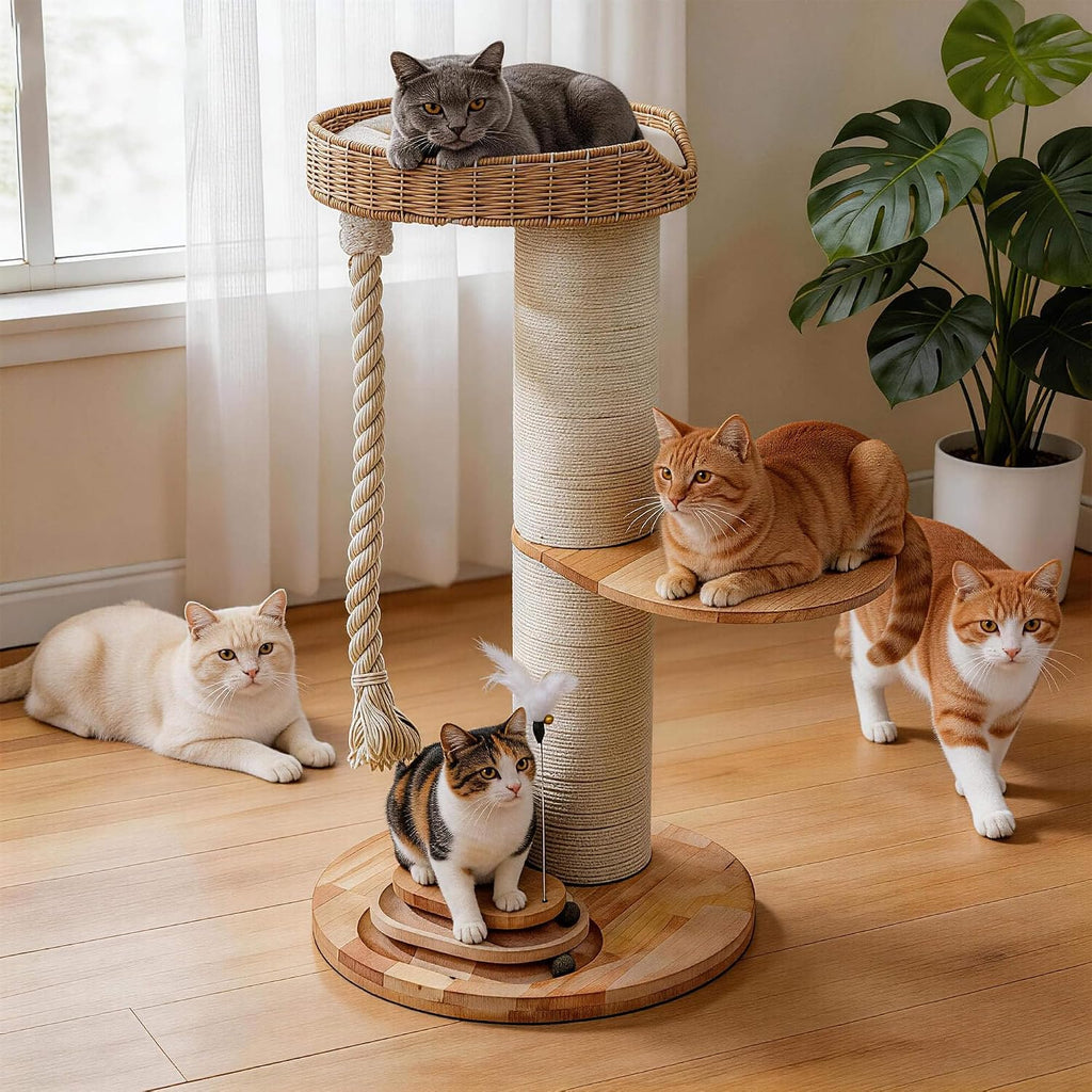 28.5in Wooden Cat Tree for Large Cats, Modern Cat Tower