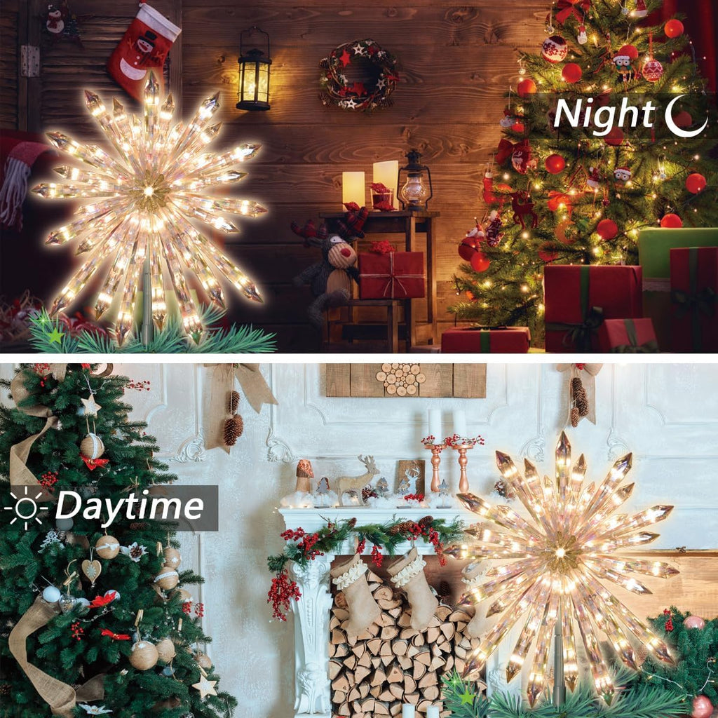14" 50L Lighted Christmas Crystal Snowflake Christmas Tree Topper, 11.25in, Clear